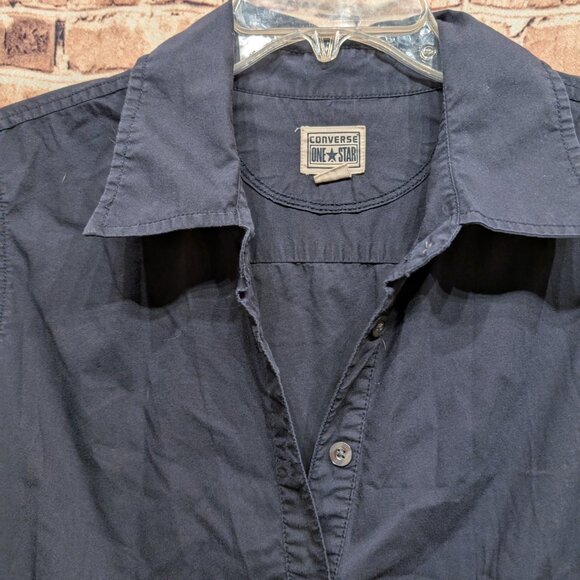 Converse  Blue Button-Up Dress with Adjustable Sleeves and Pockets Size Large - Picture 5 of 13